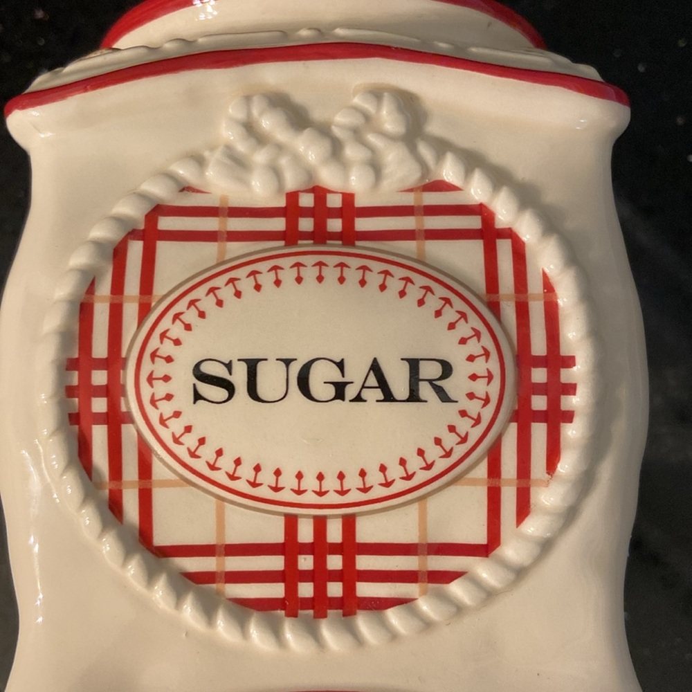 Farmhouse SET Sugar & Creamer Dark Red & Cream Plaid Rustic Cottagecore Country - Picture 6 of 16